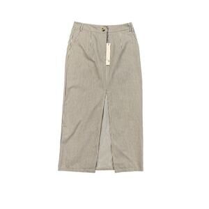 Mustard Seed Skirt Womens L Large White Black Cotton Blend Pin Stripe Slit Front